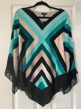 Alfani Women's Teal & Black Geometric Top